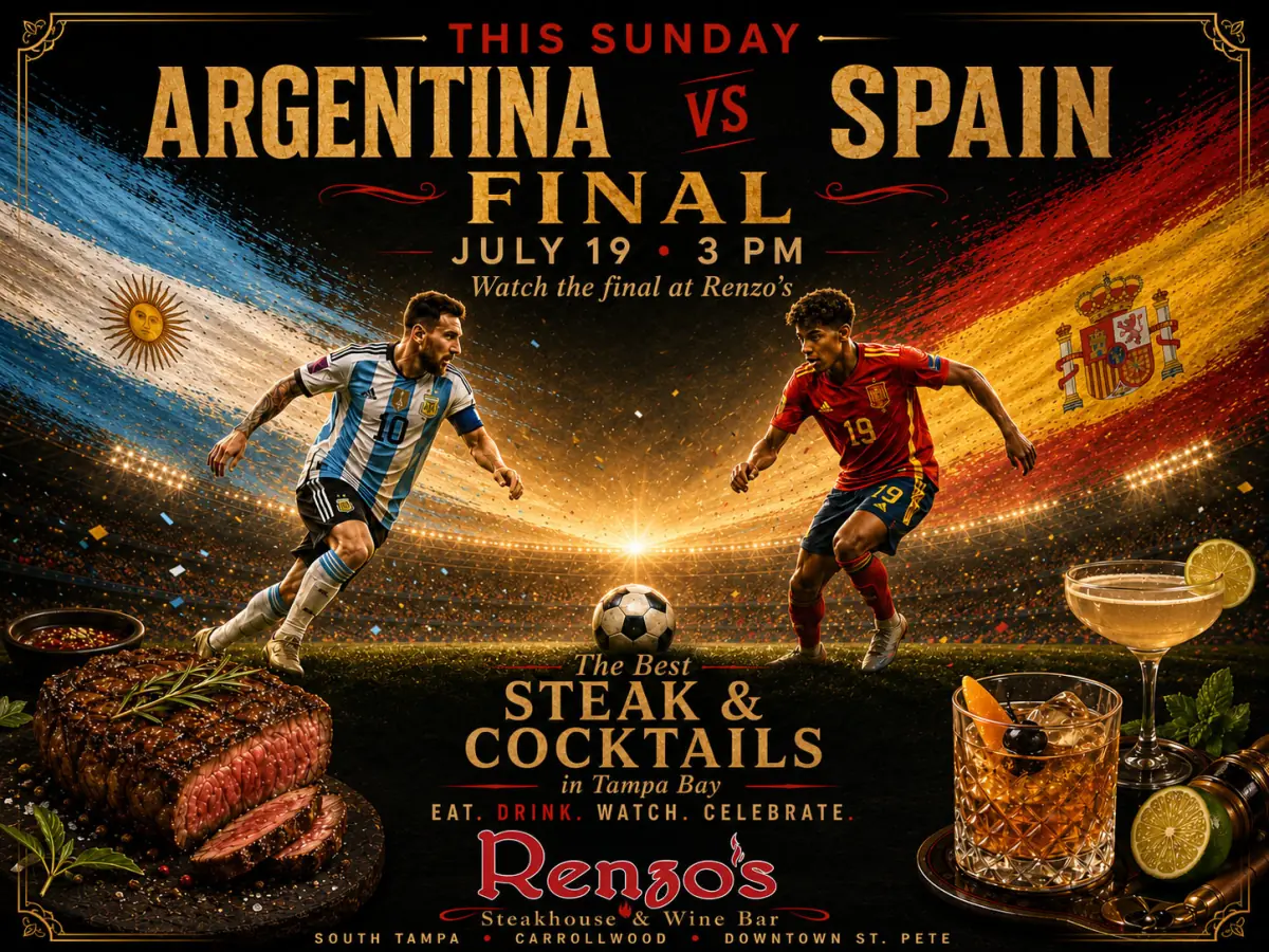 Argentina vs Spain — the World Cup Final, Sunday July 19 at 3 PM. Watch the final at Renzo's.
